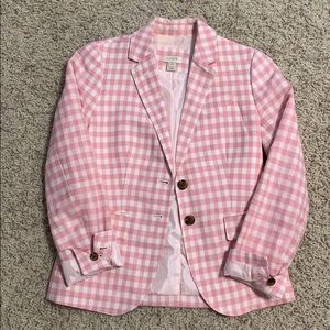 J Crew Pink Gingham Cotton/Linen Blazer